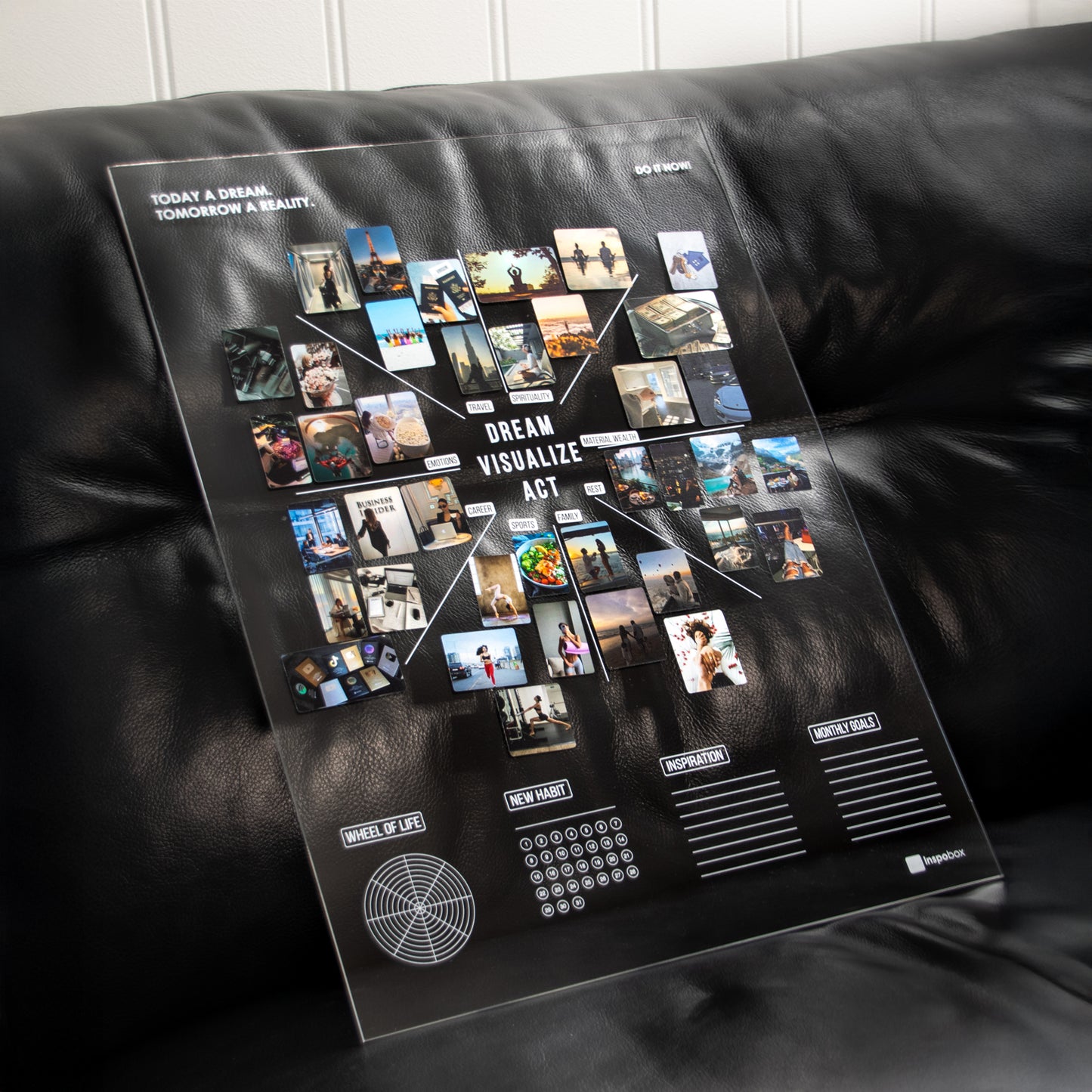 Inspobox™ Vision Board On Acrylic Glass | white 500x370 mm (without stickers) + Glass marker