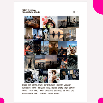 Ferdigsett: Inspobox™ VISION BOARD på Akrylglass | 500x370 mm (hvit) + 5 sett med klistremerker (116 klistremerker)