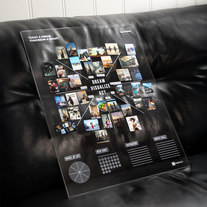 Ready-made set:  Inspobox™ Vision Board On Acrylic Glass | 500x370 mm (white) + 5 sets of stickers (116 stickers) + Glass marker